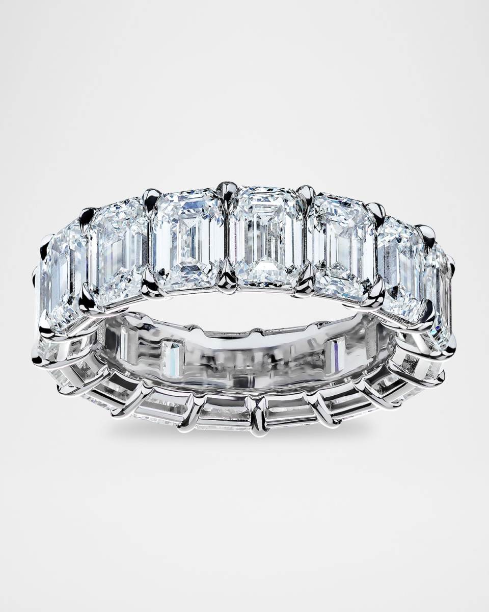 Platinum Emerald Diamond Eternity Band Ring